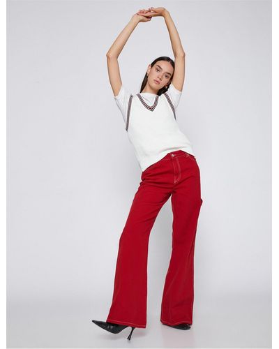 Koton Jeans mit weitem bein und hoher taille - Rot