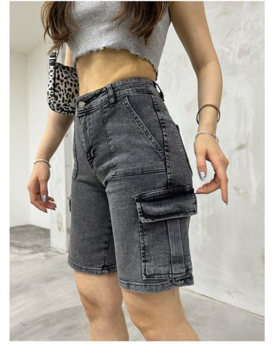 BİKELİFE Bikelife high waist stretchy jeans rauch, cargotasche, bermudashorts - Grau