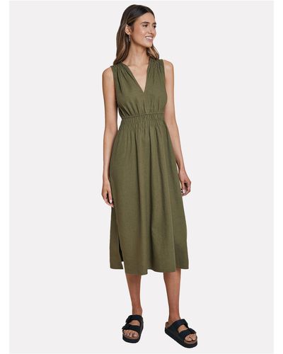 Threadbare Kleid thb peppercorn-leinen-midikleid mit taille - Grün