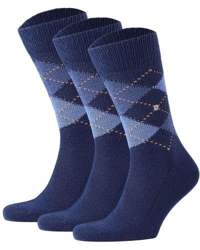 Burlington Socken preston 3er pack rautenmuster, weich, clip, einheitsgröße, 40-46 - Blau