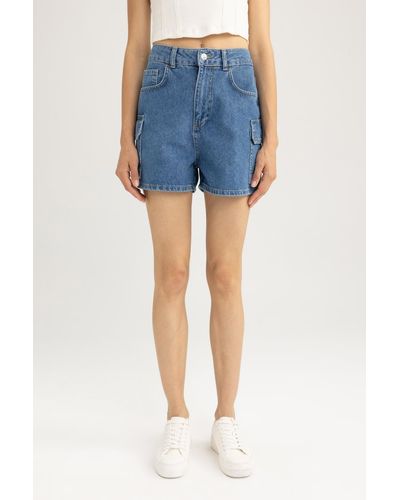 Defacto Mom-fit-jeans mit hoher taille, shorts aus 100 % baumwolle, b0307ax23hs - Blau