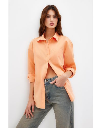 Trendyol Hells boyfriendhemd aus gewebter baumwolle mit einer tasche - Orange