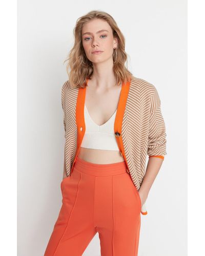 Trendyol Kamelfarbener strick-cardigan mit weiter passform - Orange
