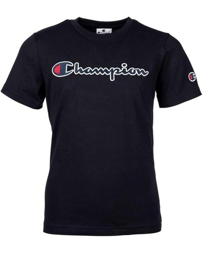 Champion Kinder unisex t-shirt crewneck, rundhals, baumwolle, großes logo, einfarbig - xs - Schwarz
