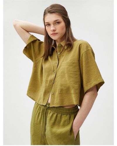Koton Übergroßes crop-shirt mit taschen, kurzärmliges modal-mischgewebe - Grün