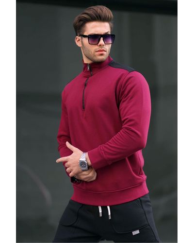 Madmext Rotes basic-sweatshirt mit reißverschlusskragen