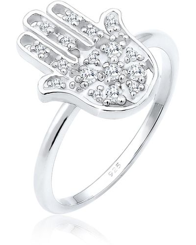 Elli Jewelry Ring hamsa hand zirkonia boho orient symbol 925 silber - Weiß