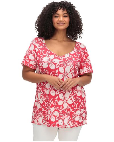 Sheego Große größen shirt mit blumendruck und v-ausschnitt - Rot