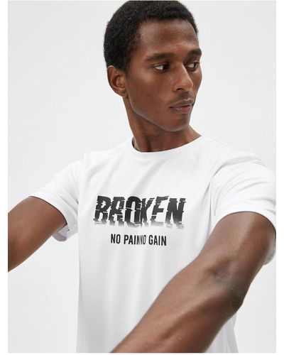 Koton Sport-t-shirt mit slogan-aufdruck, rundhalsausschnitt, kurze ärmel - Weiß