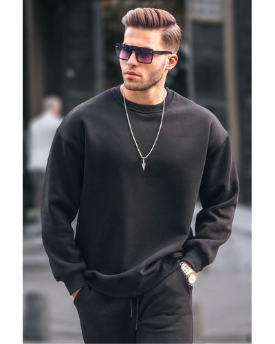 Madmext Es oversize-basic-sweatshirt mit rundhalsausschnitt - Grau