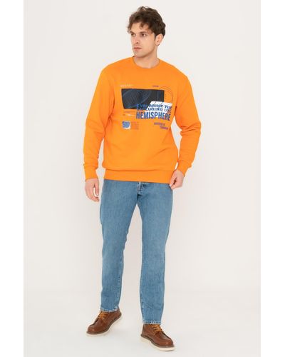 Jack & Jones Langarm-sweatshirt mit brustdruck – gitter - Orange