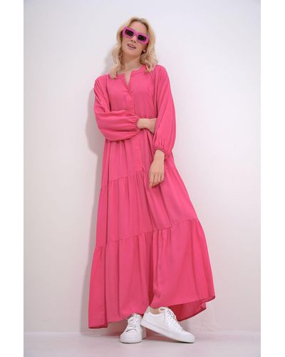 Trend Alaçatı Stili Kleid a-linie - Pink