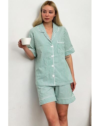 Trend Alaçatı Stili Gestreiftes pyjama-set mit shorts alc-x11660 - Grün
