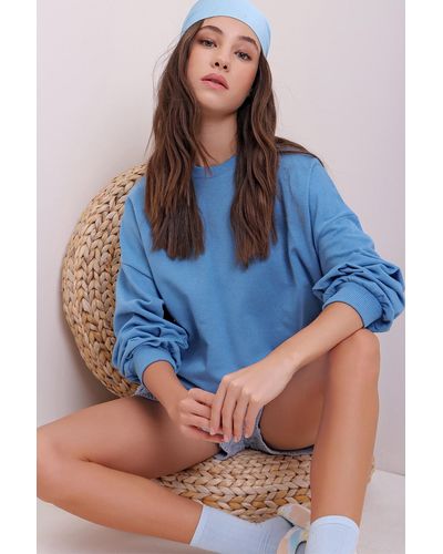 Trend Alaçatı Stili Sweatshirt oversized - Blau