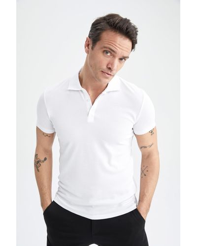 Defacto Slim fit polokragen basic kurzarm-baumwoll-t-shirt m6609az23sp - Weiß