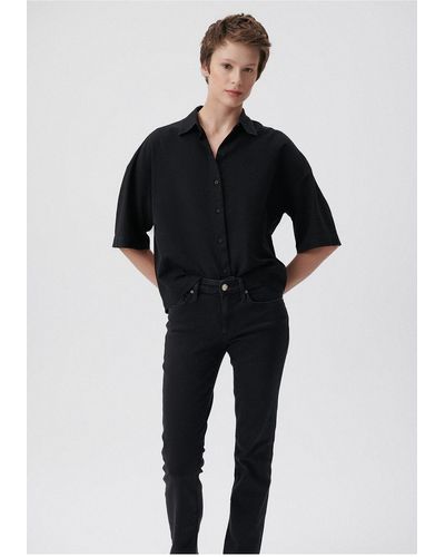 Mavi Kurzärmliges schwarzes hemd in übergröße / weiter schnitt -900
