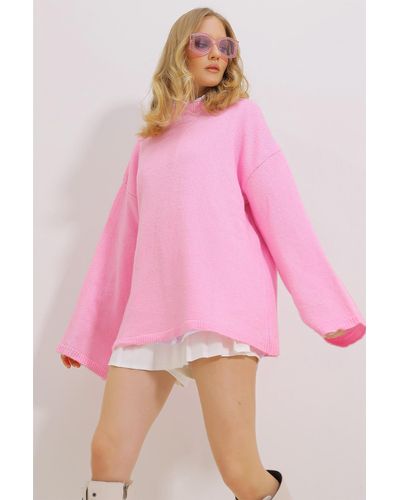 Trend Alaçatı Stili , weiches oversize-sweatshirt mit rundhalsausschnitt - Pink