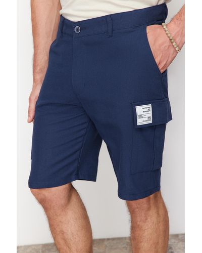 Trendyol Beige shorts mit label-details in normaler passform - Blau