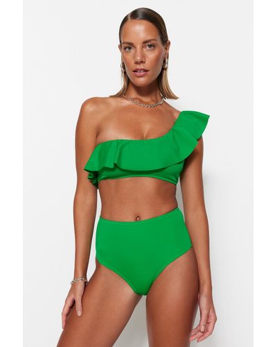 Trendyol E bikinihose mit hoher taille und normaler passform - Grün
