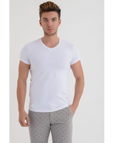 Dynamo Es lycra-basic-t-shirt mit v-ausschnitt - Weiß