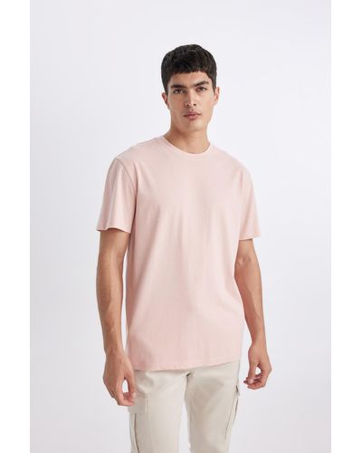 Defacto Neues basic-t-shirt mit fahrradkragen und kurzen ärmeln in normaler passform, 100 % baumwolle, v7699az24sp - Pink