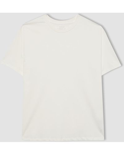Defacto Fit oversize-fit-athleten-kurzarm-t-shirt mit rundhalsausschnitt - Weiß