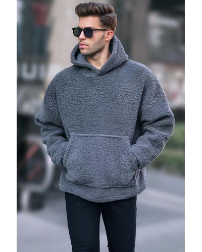 Madmext Geräuchertes oversize plüsch sweatshirt - Grau