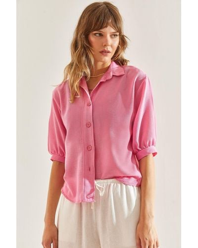 Bianco Lucci Hemd aus leinen mit halben ärmeln und oversize-schnitt - Pink