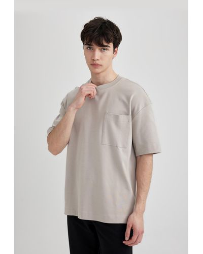 Defacto Oversize-fit-t-shirt aus schwerem stoff mit rundhalsausschnitt t3661az24sp - Natur