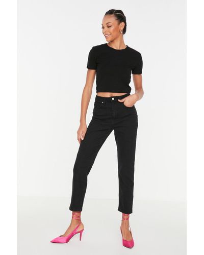 Trendyol E slim fit-jeans mit hoher taille - Schwarz
