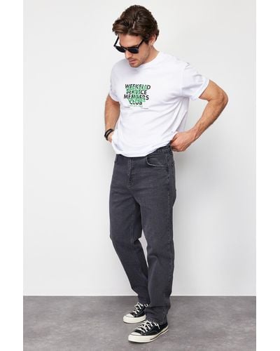 Trendyol Anthrazitfarbene baggy-jeans im straight fit im 90er-stil, lockere jeans - Weiß