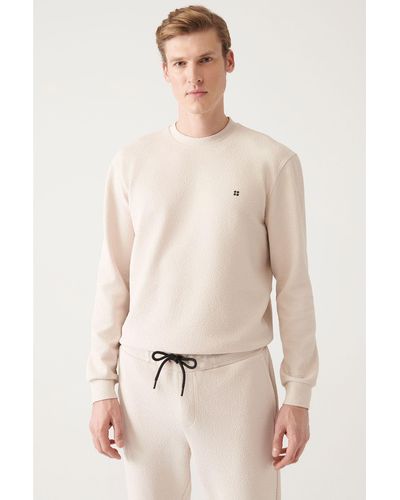 AVVA Farbenes, bügelfreies jacquard-sweatshirt mit normaler passform und rundhalsausschnitt a31y1291 - Natur