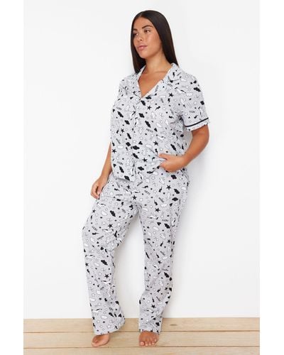 Trendyol Es pyjama-set aus strick mit hemdkragen - Weiß