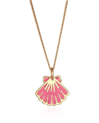 Elli Jewelry Halskette muschel meer emaille 925 silber - Pink