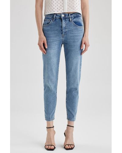 Defacto Lina comfort fit jeanshose mit hoher taille, knöchellang - Blau
