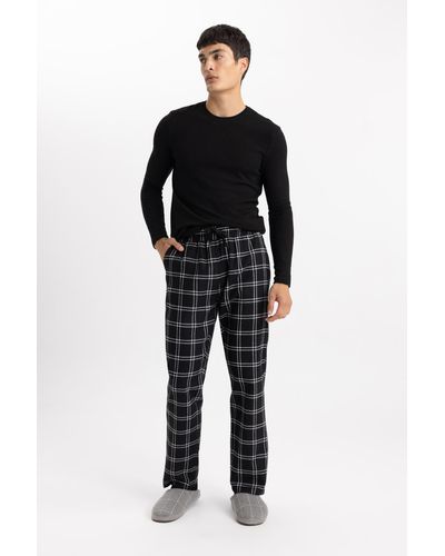 Defacto Karierte pyjamahose mit normaler passform und taschen - Schwarz