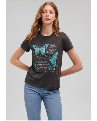 Mavi Anthrazitfarbenes t-shirt mit schmetterlingsdruck, slim fit / slim fit-70087 - Grau