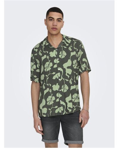 Only & Sons Freizeithemd normal geschnitten resort kragen hemd - Grün