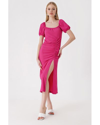 Bigdart 2396 sommer-strickkleid mit schlitz – fuchsia - Pink