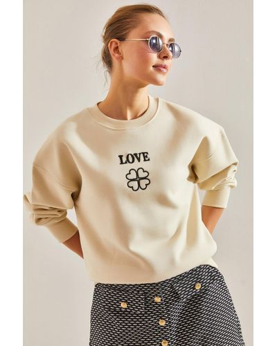 Bianco Lucci Sweatshirt mit aufdruck "love" mit drei fäden - Natur