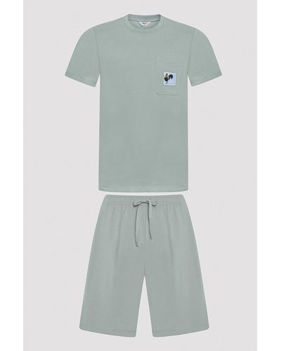 Penti Helles pyjama-set mit hahn und shorts - Grün