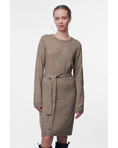 Pieces Pcjulıana ls o-neck knit dress noos bc - Braun