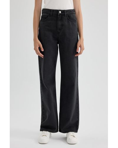 Defacto Lange jeanshose im stil der 90er mit weitem bein und hoher taille - Schwarz