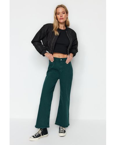 Trendyol Petrolfarbene culotte-jeans mit hohem bund - Grün