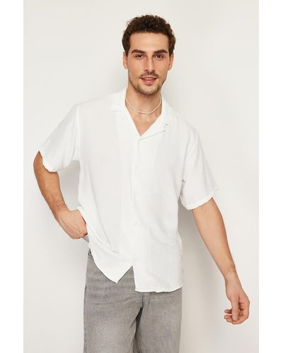 Trendyol Es sommer-kurzarmhemd in leinenoptik mit oversize-passform - Grau