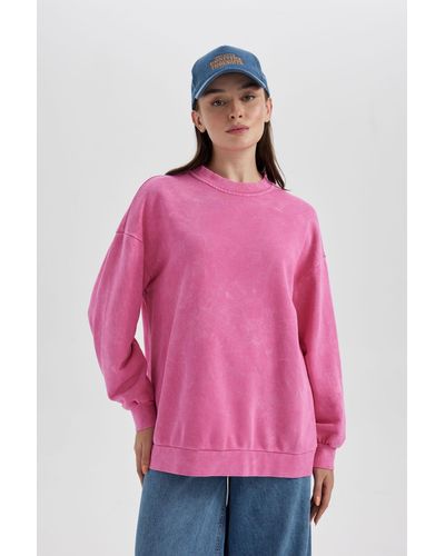 Defacto Sweatshirt-tunika mit rundhalsausschnitt und normaler passform b5244ax23au - Pink