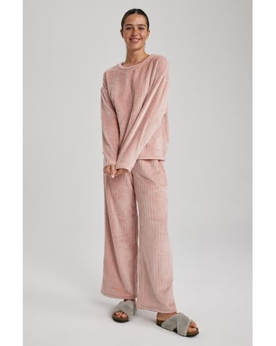 Defacto Langärmliges plüsch-pyjama-set "fall in love". - Pink