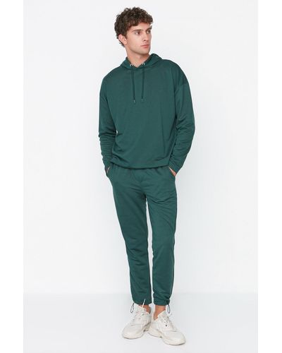 Trendyol Collection Smaragdes trainingsanzug-set, übergröße/weite passform, - Grün