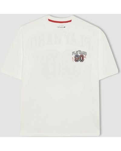 Defacto Fit oversize-fit-t-shirt mit rundhalsausschnitt und bedruckung - Mehrfarbig