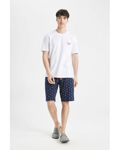 Defacto Pyjama-set mit bedruckten kurzarm-shorts und normaler passform - Blau